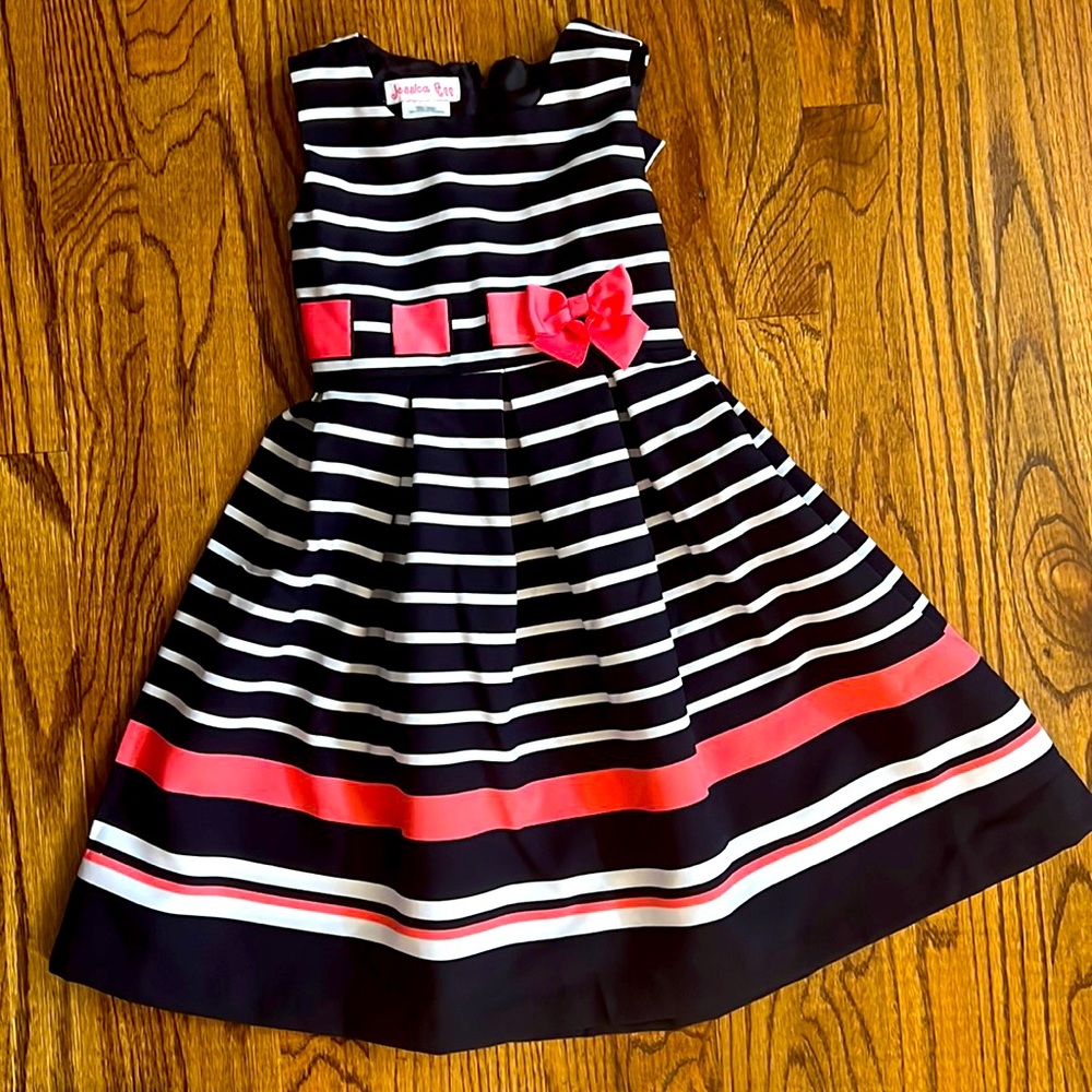 Jessica Ann navy blue and white stripe dress size 6X